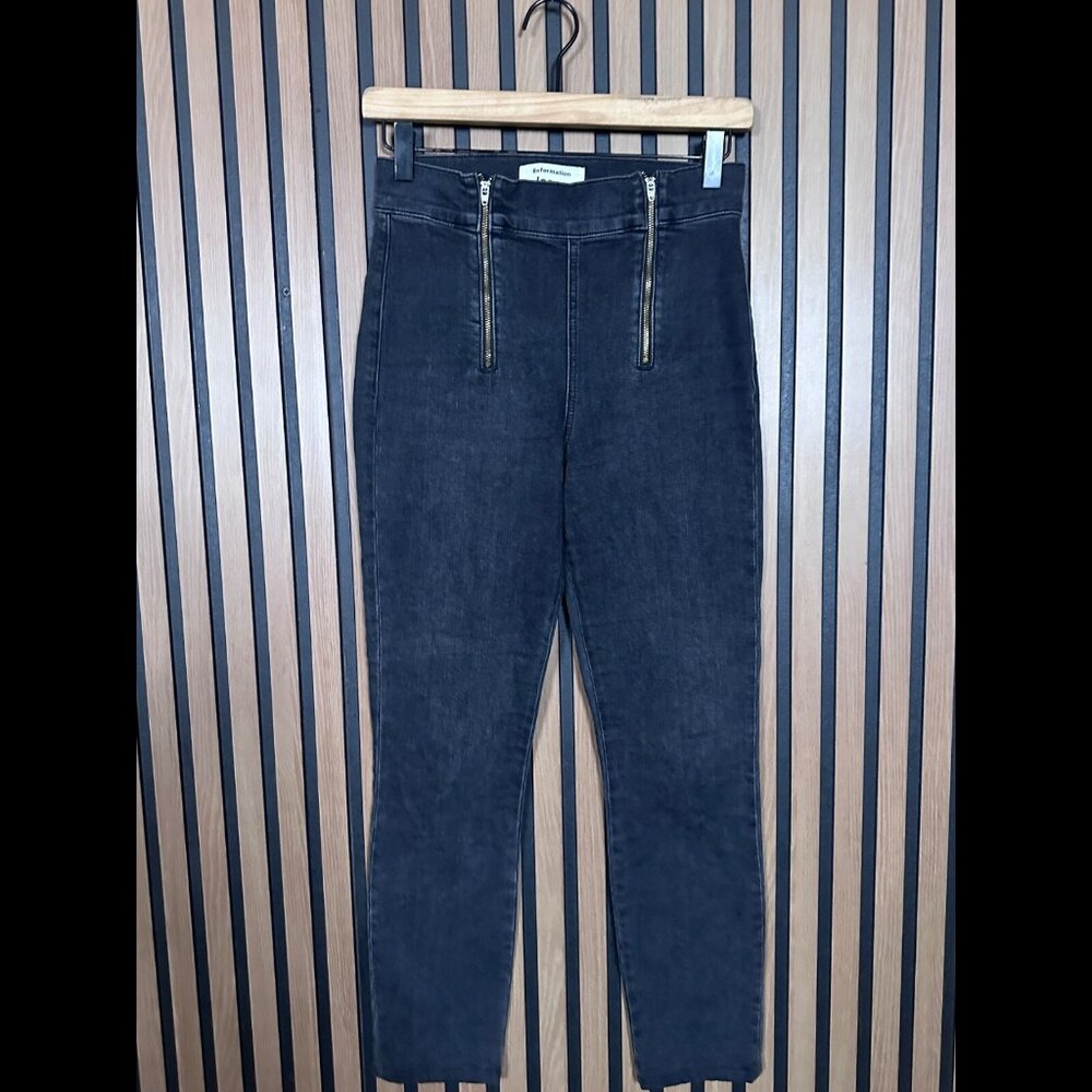 Reformation Jeans 26 Blue Gray Kistrina High Rise Skinny Zip Front Stretch Denim